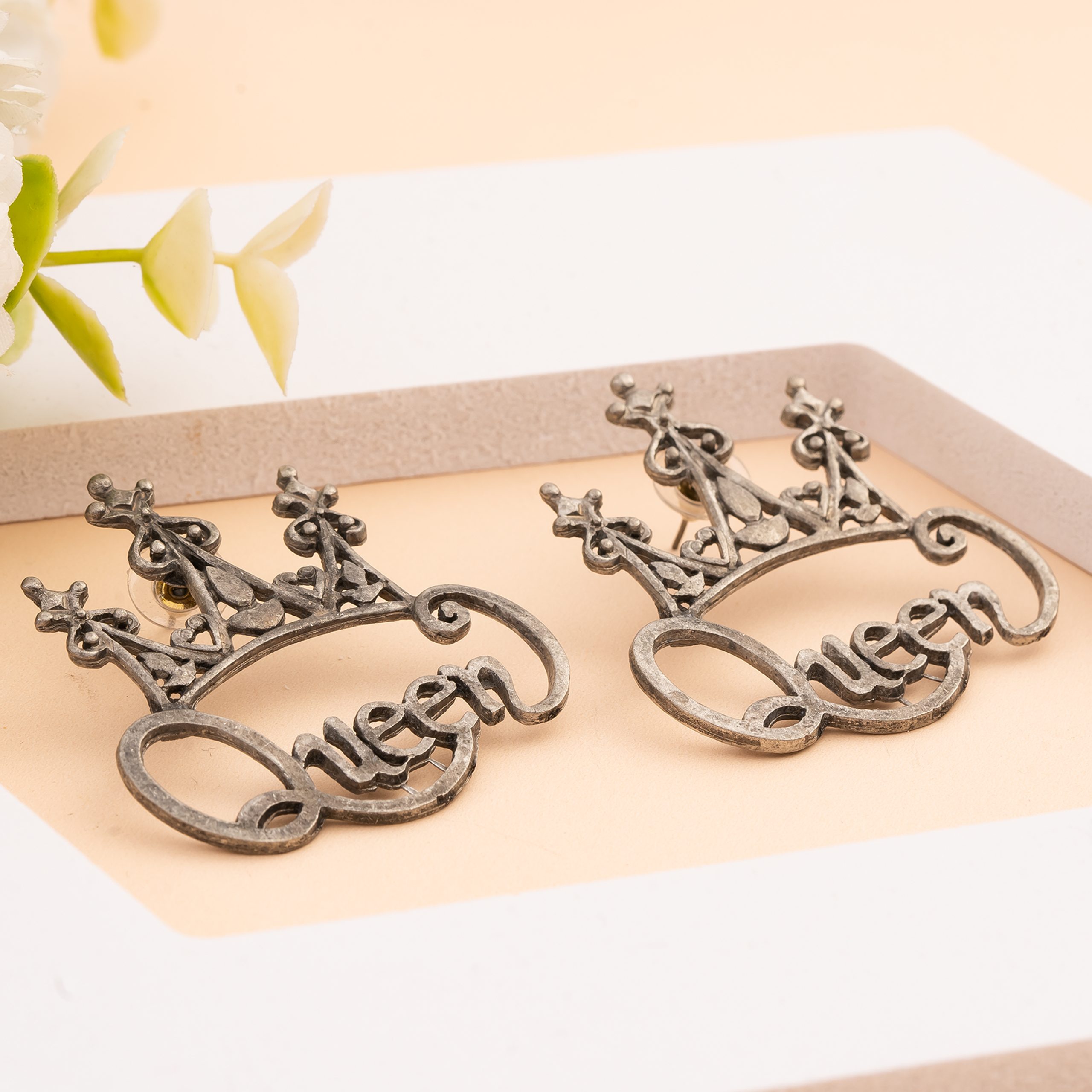 German Silver Queen Stud Earrings - Image 2